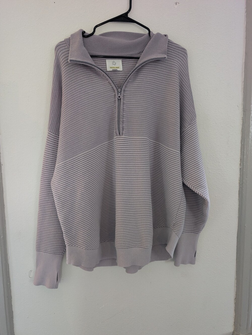 aerie Light Lavender Ribbed Half-Zip Sweater